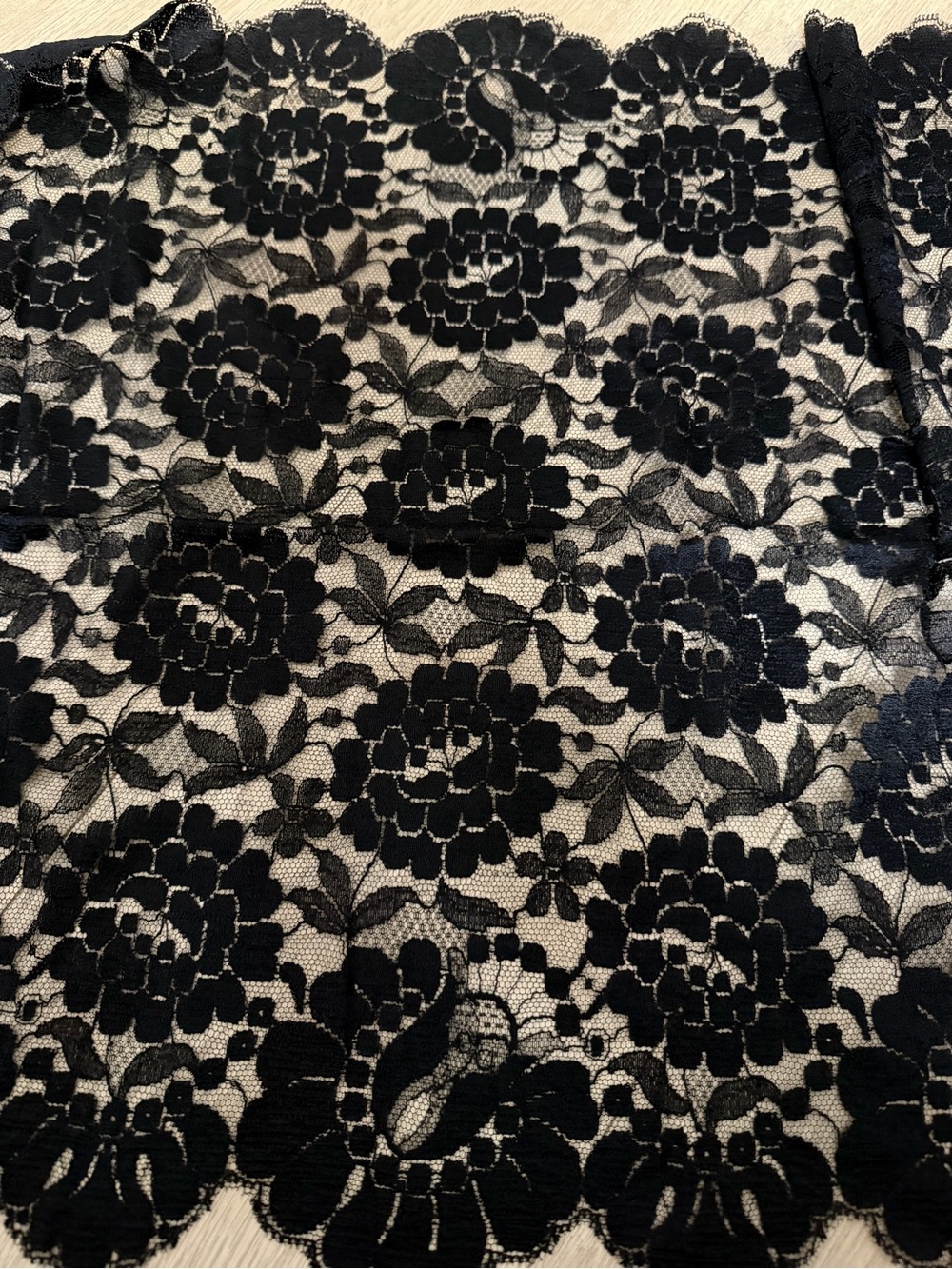 Vintage Black Lace Piano Shawl | Long Fringed Floral Evening Scarf Wrap 75"